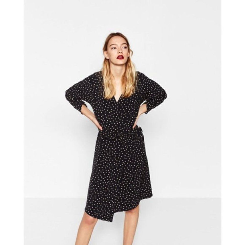 ZARA POLKA DOT WRAP BELTED DRESS